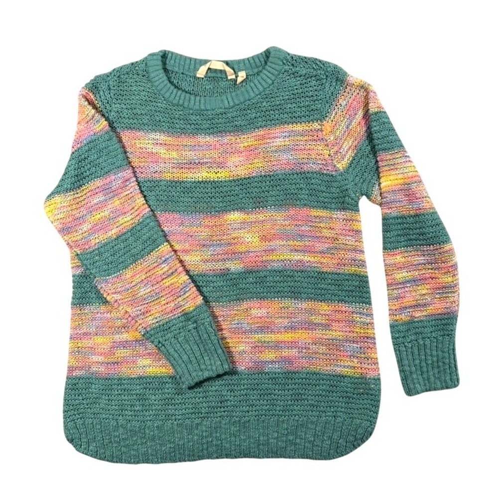 Soft Surroundings Boho Knit‎ Pullover Sweater Teal Pink Multicolor Petite Small